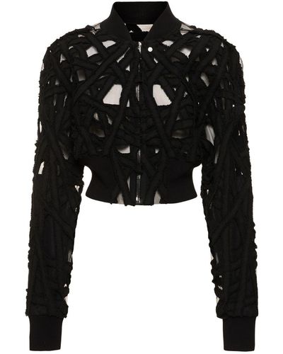 Rick Owens Embroidered Cropped Tech Zip Jacket - Black