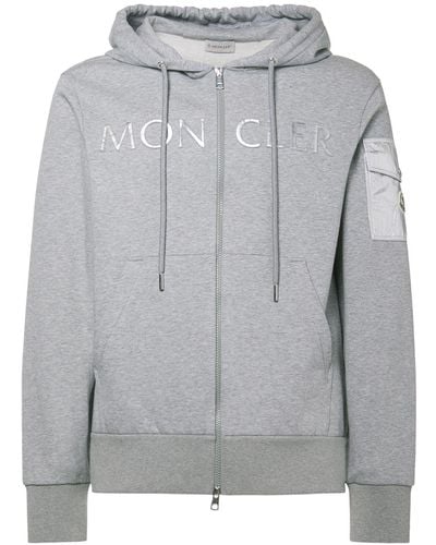 Moncler Sweat zippé en jersey de coton léger à capuche - Gris