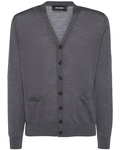 DSquared² Cardigan in lana vergine con logo - Grigio