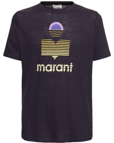 Isabel Marant Logo Print Linen Jersey T-shirt - Blue
