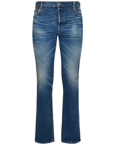 Saint Laurent Relaxed Straight Cotton Denim Jeans - Blue