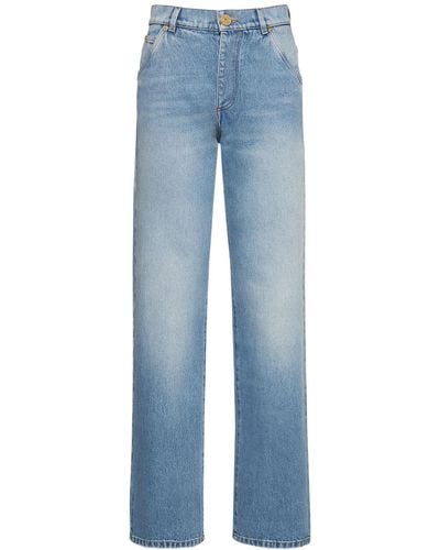 Balmain Jeans rectos de con cintura alta - Azul