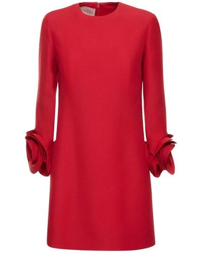 Valentino Vestido corto de Crepe Couture con aplique floral - Rojo