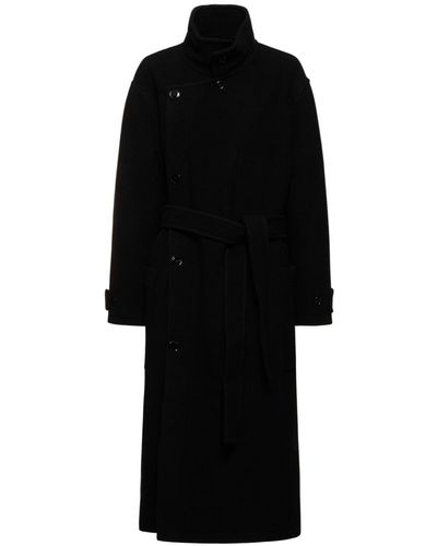Lemaire Belted Long Wool Wrap Coat - Black
