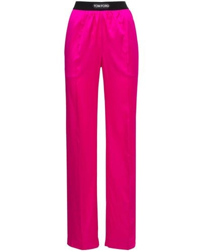 Tom Ford Logo Silk Satin Pyjama Trousers - Pink