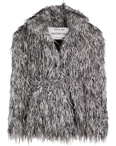 Balenciaga Laser Cut Faux Fur Jacket - Gray