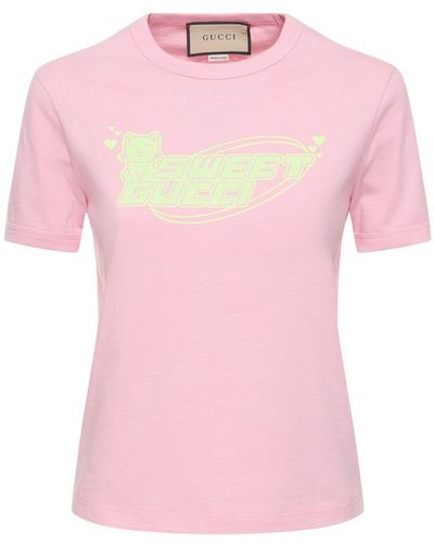 Gucci コットンジャージー Tシャツ, ピンク, ウェア