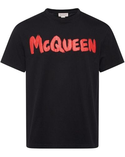 Alexander McQueen T-shirt Aus Baumwolle Mit Graffitidruck - Schwarz