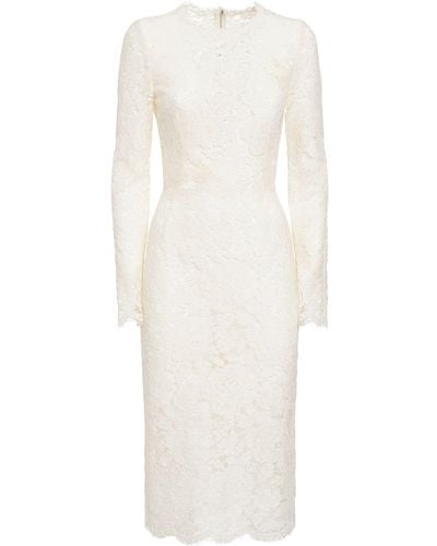Dolce & Gabbana Lace Long Sleeve Midi Dress - White