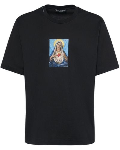 Dolce & Gabbana T-shirt Aus Baumwolljersey Mit Kristallen - Schwarz
