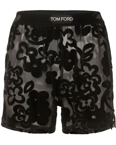 Tom Ford Shorts in tulle dévoré con logo - Nero