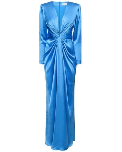 Zuhair Murad ライトサテンドレープロングドレス - ブルー