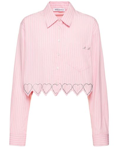 Mach & Mach Embellished Striped Oversized Crop Shirt - Pink