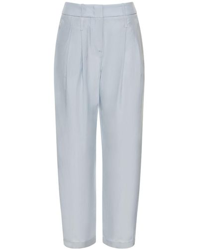 Giorgio Armani Pantaloni vita alta in crepe di seta con pinces - Blu