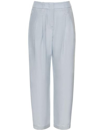 Giorgio Armani Pleated Silk Crepe High Waist Pants - Blue