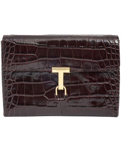 Tom Ford Medium Schultertasche Aus Leder Mit Krokoprägung - Schwarz