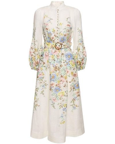 Zimmermann Robe midi boutonnée en lin matchmaker - Blanc