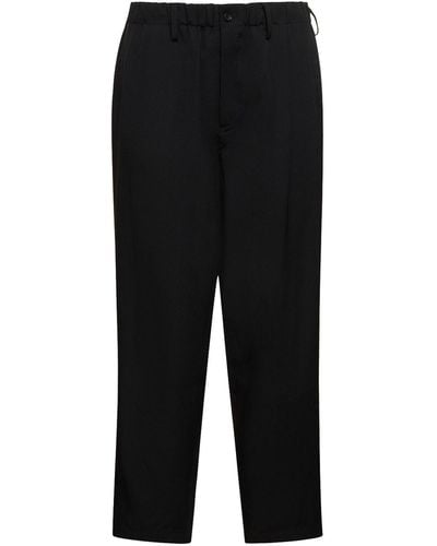 Yohji Yamamoto U-Double Stitch Elastic Wool Pants - Black