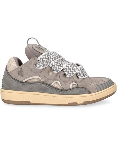 Lanvin 30Mm Curb Leather & Mesh Sneakers - Gray