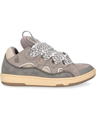Lanvin 30Mm Curb Leather & Mesh Trainers - Grey