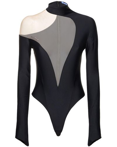 Mugler Lycra Cutout Turtleneck Bodysuit - Black