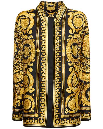 Versace Baroque Printed Silk Twill Shirt - Yellow