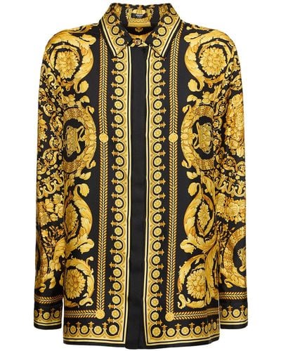 Versace Camicia in twill di seta stampata - Giallo
