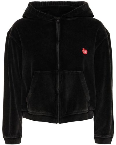 Alexander Wang Cropped Zip Up Cotton Hoodie W/ Logo - Black