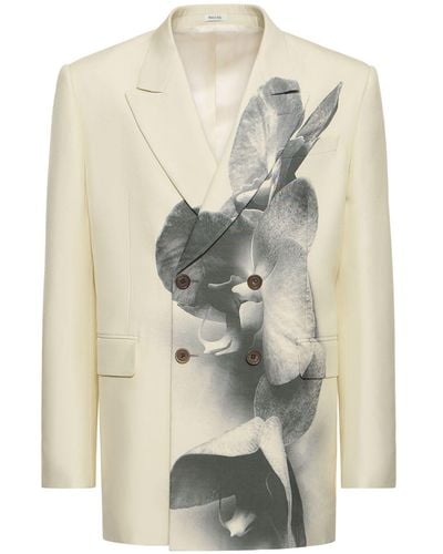 Alexander McQueen Double-breasted Floral-print Cady Blazer - Natural