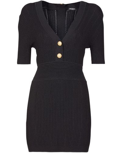 Balmain Viscose Blend Knit Mini Dress - Black