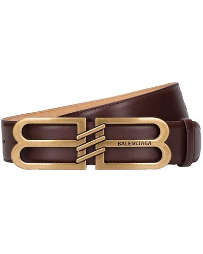 Balenciaga 4cm Bb Signature Leather Belt - Brown