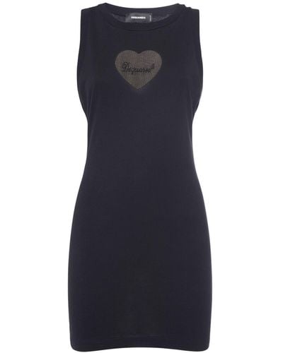 DSquared² Cotton Jersey Mini Dress W/Logo Heart - Blue