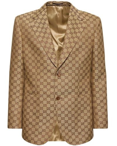 Gucci Summer Gg Supreme Linen Blend Jacket - Natural