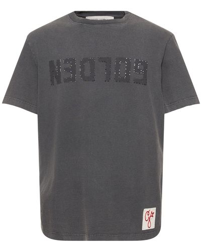 Golden Goose Logo Distressed Cotton Jersey T-Shirt - Black