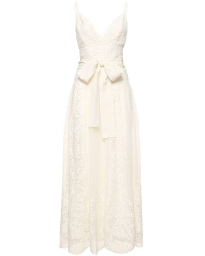 Elie Saab Lace Macramé V Neck Midi Dress - White