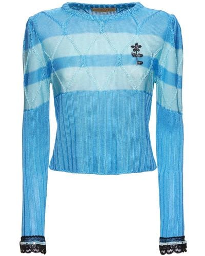Cormio Olaf Long Sleeve Viscose Sweater W/ Lace - Blue
