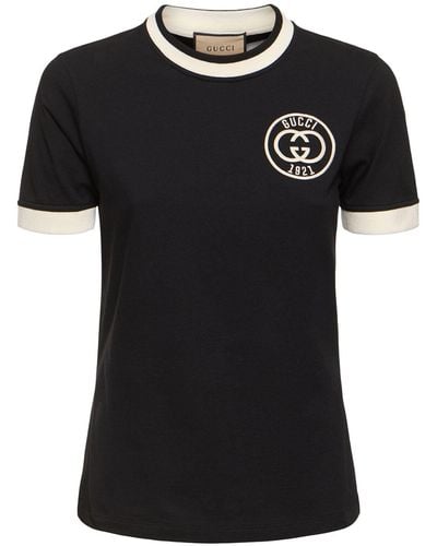 Gucci Camiseta de jersey de algodón bordada - Negro