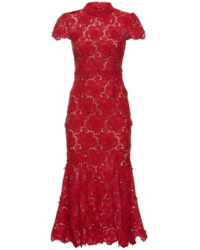 Self-Portrait Floral Lace Midi Dress - Red