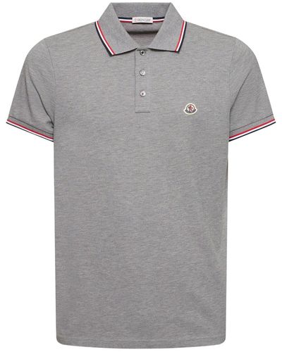Moncler Logo Patch Cotton Polo Shirt - Grey