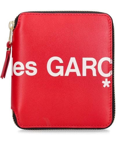 Comme des Garçons Huge Logo Leather Compact Wallet - Red