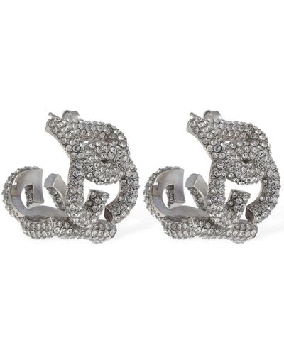 Dolce & Gabbana Crystal Embellished Dg Hoop Earrings - White