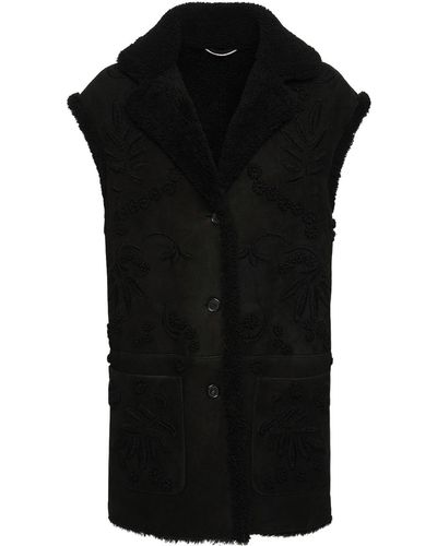 Ermanno Scervino Shearling & Suede Embroidered Vest - Black