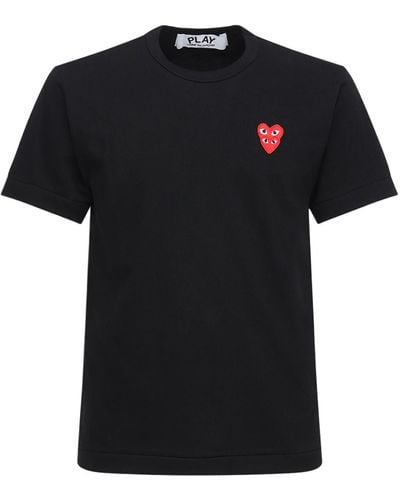 COMME DES GARÇONS PLAY T-Shirt mit aufgestickten Herzen - Schwarz