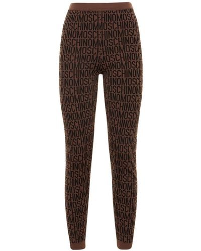 Moschino Logo Jacquard Wool Blend Knit leggings - Brown