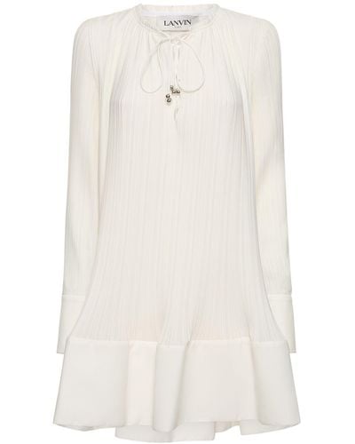 Lanvin Pleated Viscose Flared Mini Dress - White