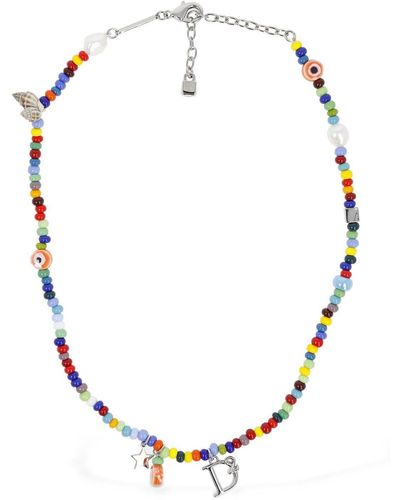 DSquared² Beads & Logo Charm Collar Necklace - Metallic