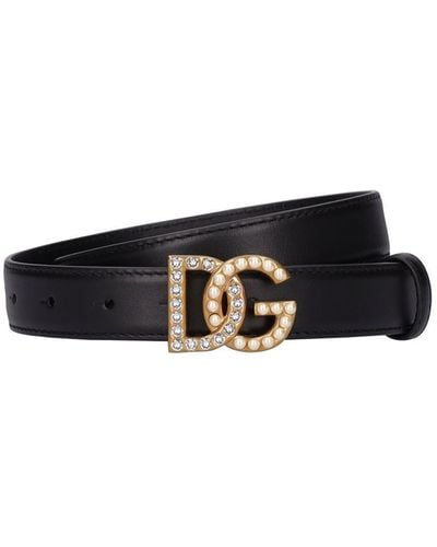 Dolce & Gabbana 2.5cm Gürtel Aus Leder Mit Kristall-dg-logo - Weiß