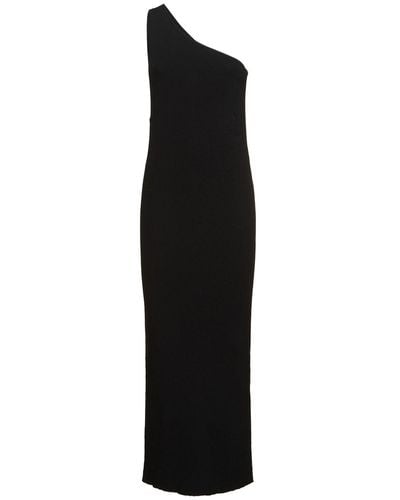 Totême One-Shoulder Ribbed Viscose Midi Dress - Black