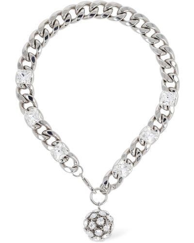 Alessandra Rich Chain Crystal Pendant Necklace - Metallic