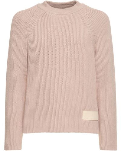Ami Paris Cotton & Wool Crewneck Sweater - Pink